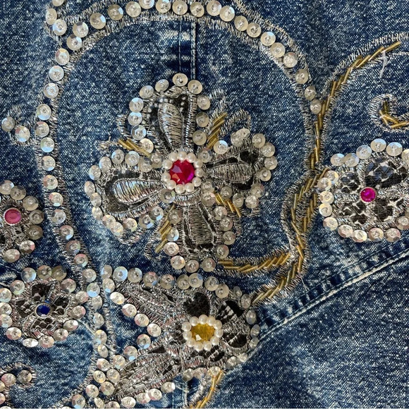 Vintage chill out 80s Acid Washed Embroidered embellished Denim shacket M/L - Picture 9 of 9